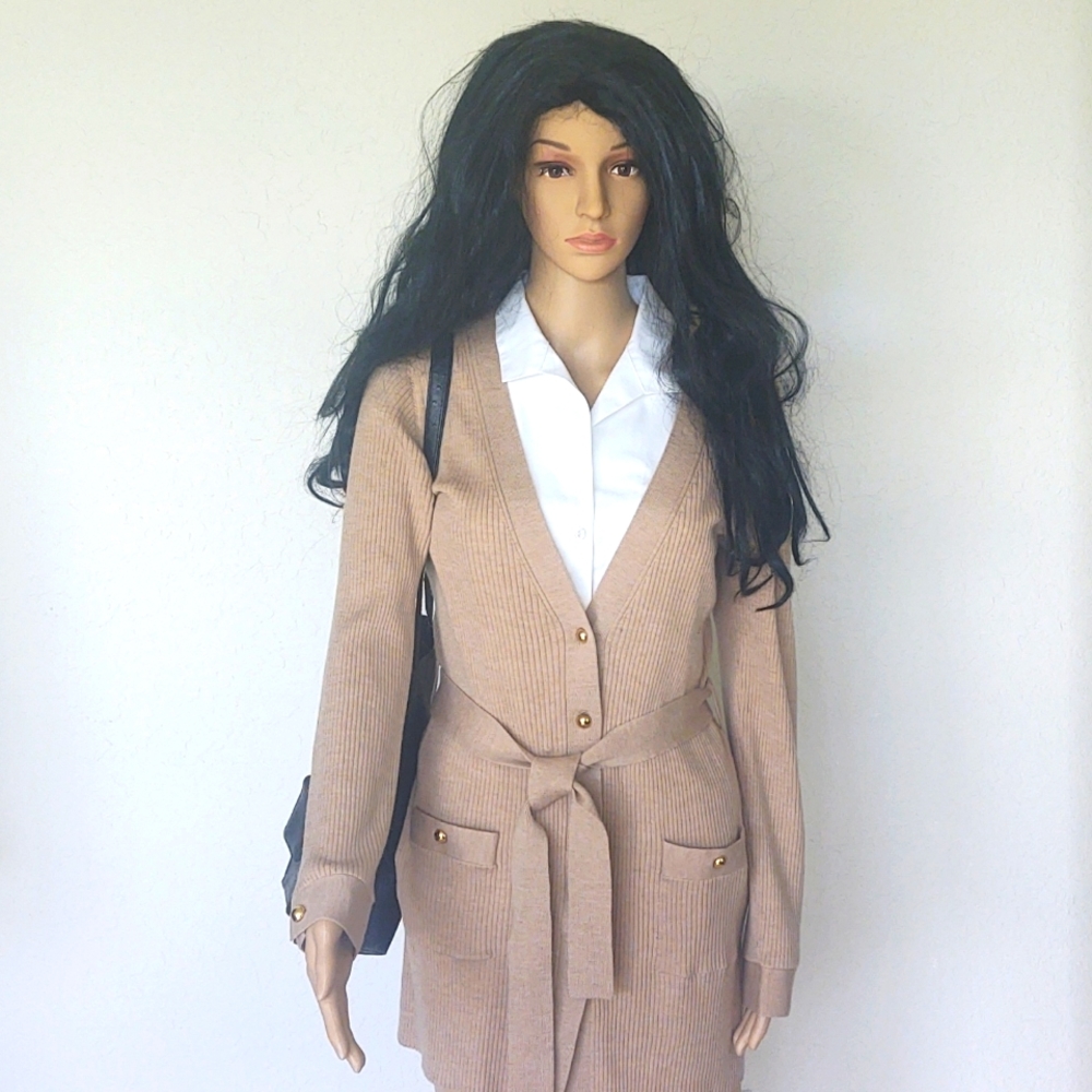 Banana Republic Extra Fine Ribbed Marino Wool Long Belted Cardigan